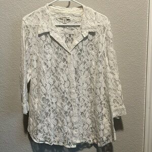 Coldwater Creekk white lace 3/4 Sleeve blouse 2X